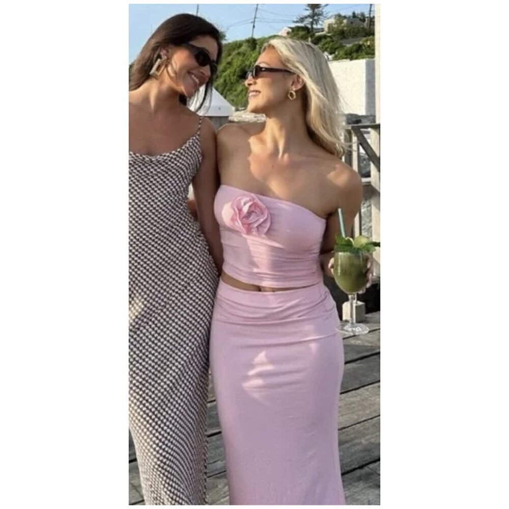 REFORMATION Adalynn Knit Two Piece in Pink Rose Size Small (Skirt) Medium (Top)